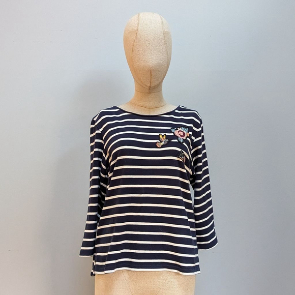 Esprit Tops - Esprit Striped Blue & White Patch Long Sleeve Tee - Large